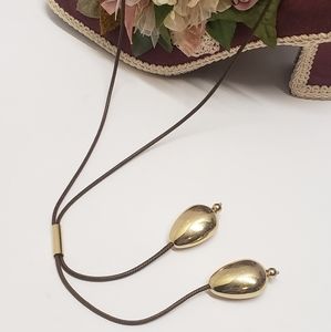 Unique Chico's Brown & Gold Tone Lanyard Style Necklace